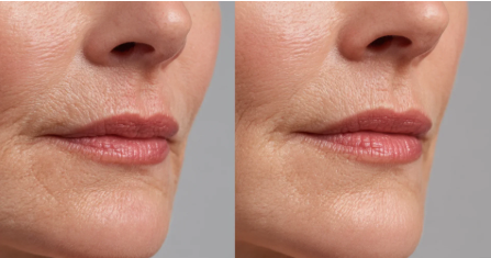 a women with vertical lip lines before and after lip filler treatment in san diego
