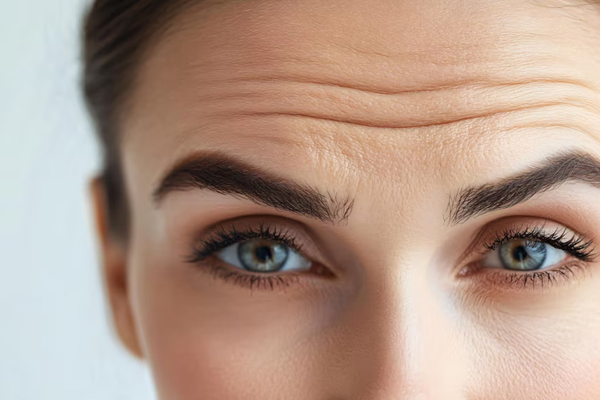 woman with visible horizontal forehead wrinkles and fine lines