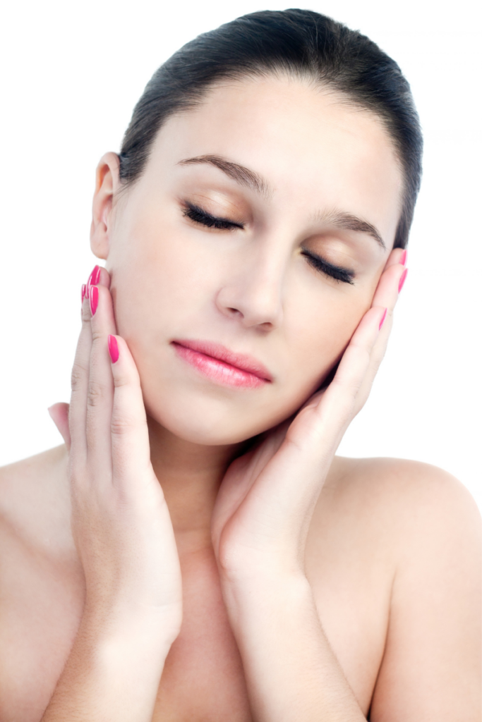 front view of a young women with glowing skin